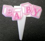 Pink Baby Blocks Cupcake Picks - 6 Pack